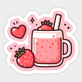 Kawaii Strawberry Drink with a Heart | Design for Kawaii Food Art Lovers Sticker